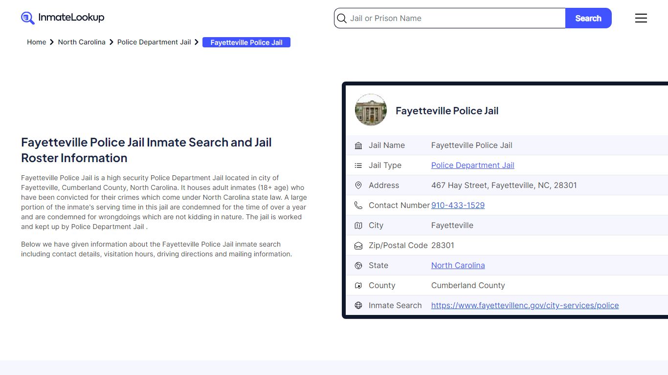 Fayetteville Police Jail Inmate Search - Fayetteville North Carolina ...